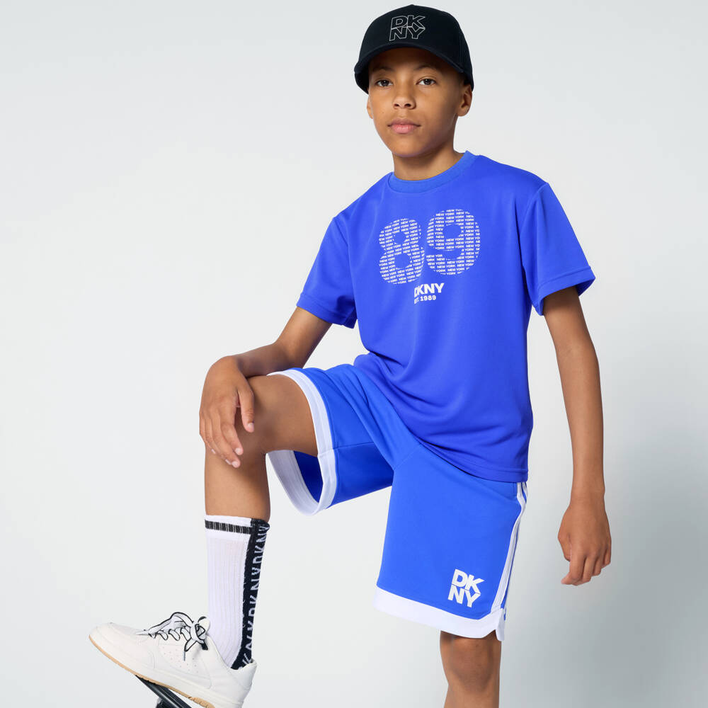 DKNY-Bright Blue Sporty Shorts with White Trims & Logo Print | Childrensalon