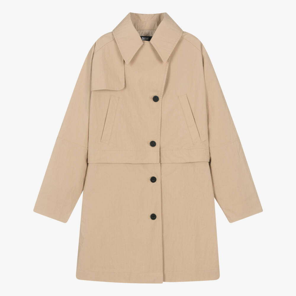 DKNY-Girls Beige Cotton 2 In 1 Trench Coat | Childrensalon