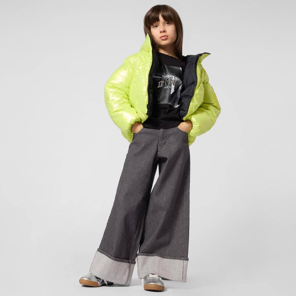 DKNY-Girls Black Cotton Graphic Print Boxy T-Shirt | Childrensalon
