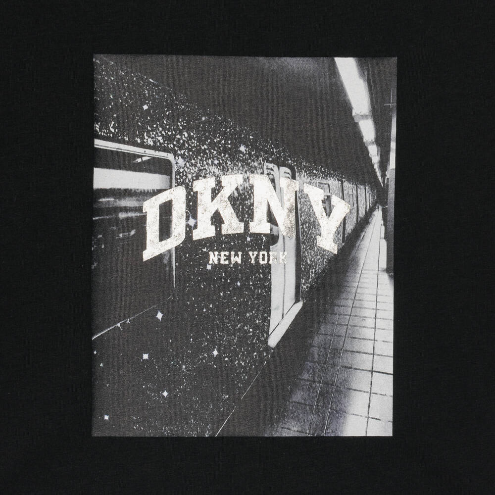 DKNY-Girls Black Cotton Graphic Print Boxy T-Shirt | Childrensalon