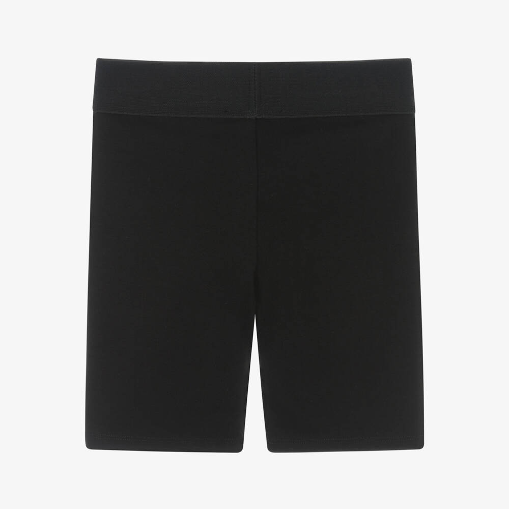 DKNY-Girls Black Cotton Jersey Cycling Shorts with White Logo | Childrensalon