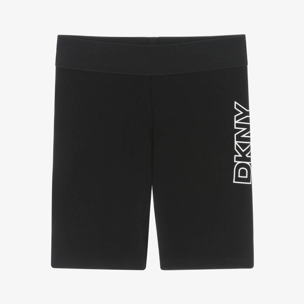 DKNY-Шорты черные хлопковые велосипедные с белым логотипом для девочек | Childrensalon