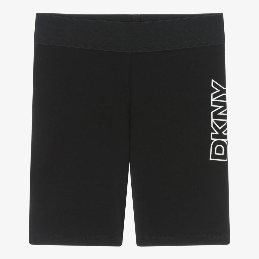 DKNY-Girls Black Cotton Jersey Cycling Shorts with White Logo | Childrensalon