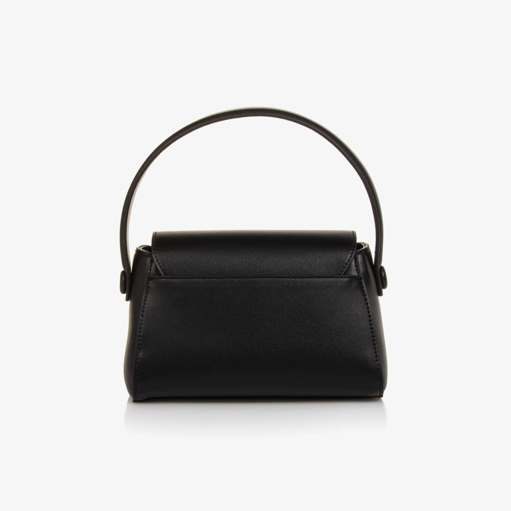 DKNY-Girls Black Faux Leather Handbag with Diamanté Logo (19cm) | Childrensalon