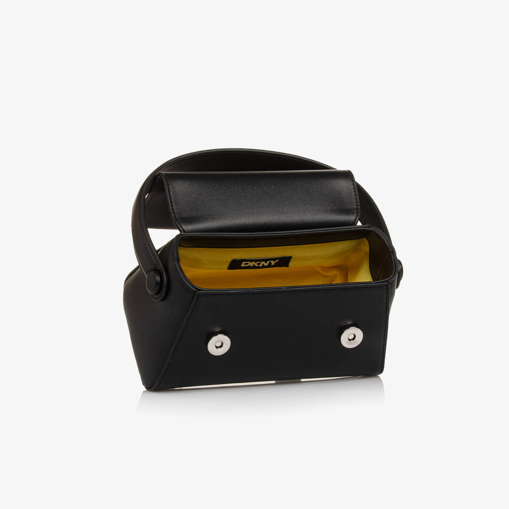 DKNY-Girls Black Faux Leather Handbag with Diamanté Logo (19cm) | Childrensalon
