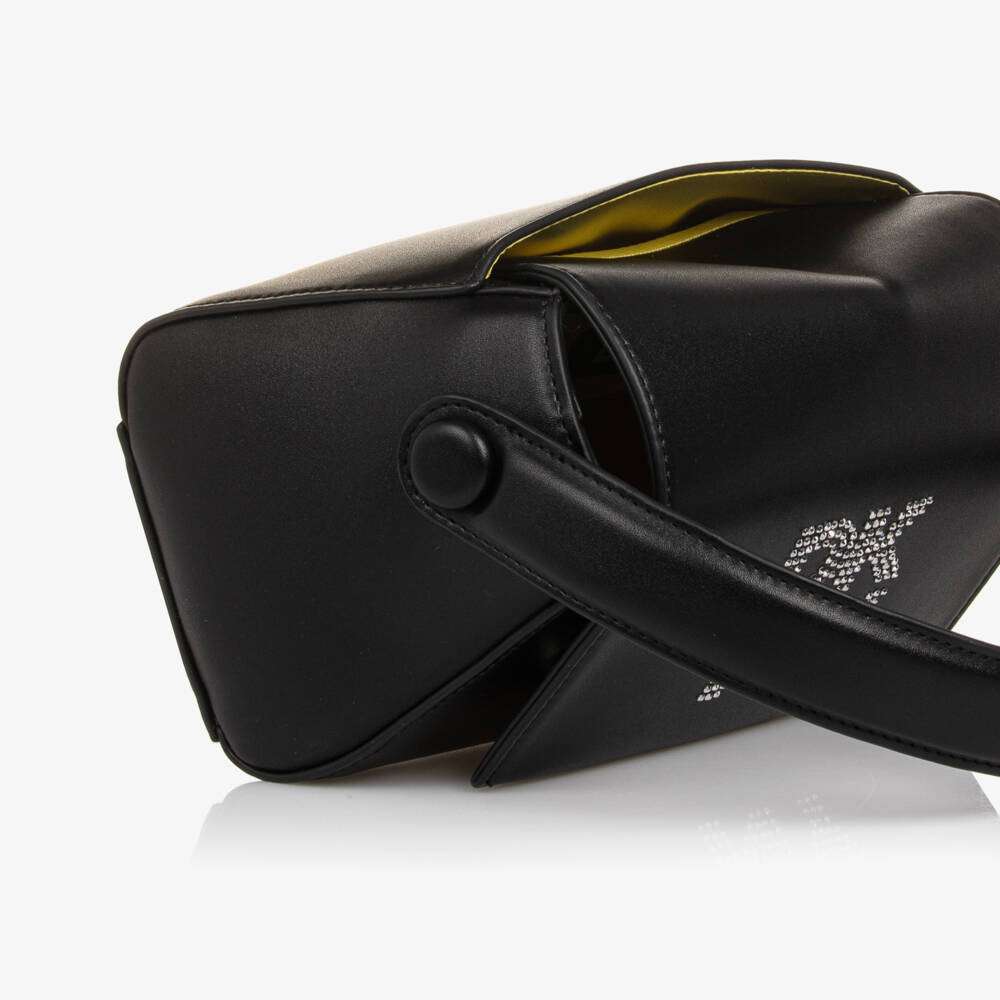 DKNY-Girls Black Faux Leather Handbag with Diamanté Logo (19cm) | Childrensalon