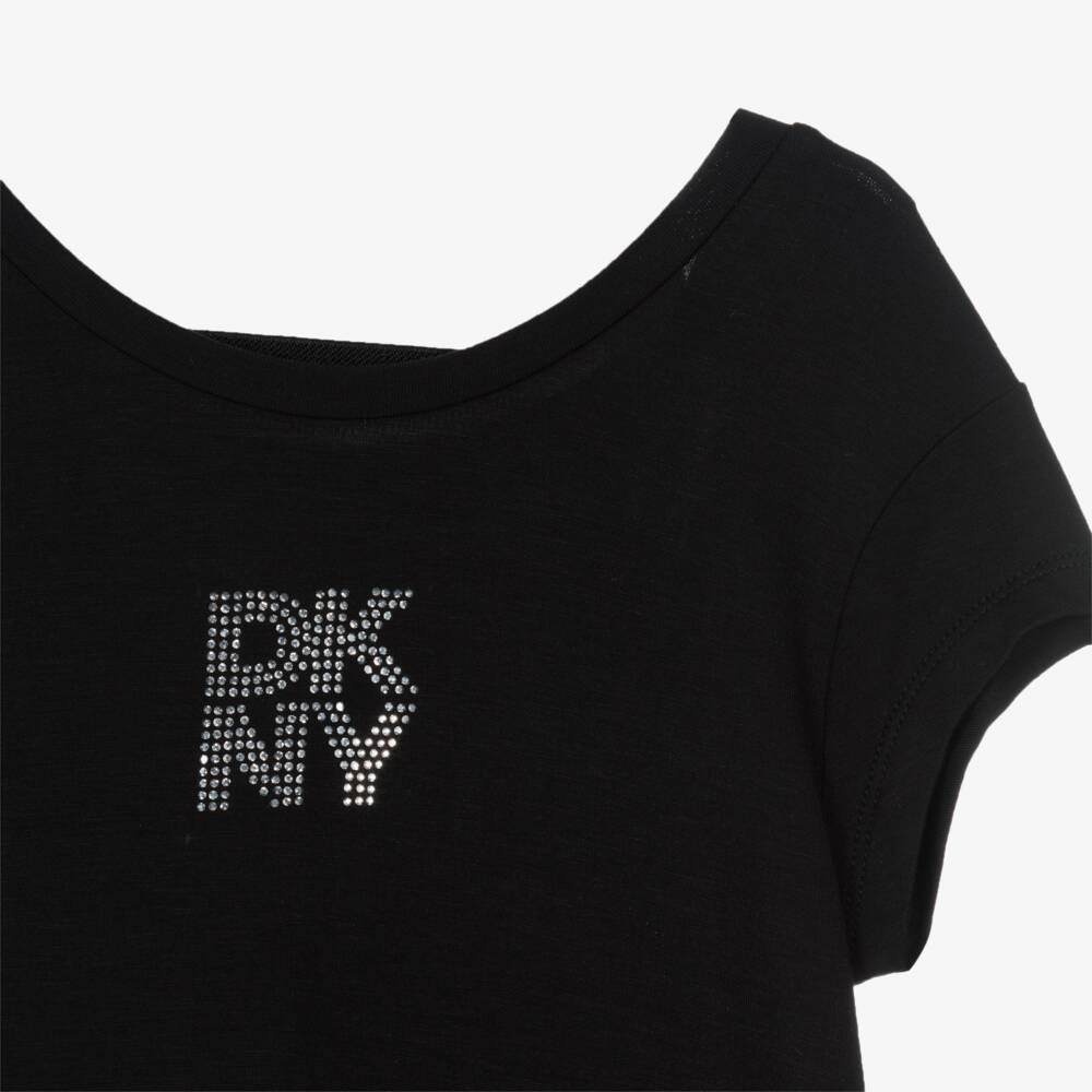 DKNY-Girls Black Jersey Midi Dress with Diamanté Logo | Childrensalon