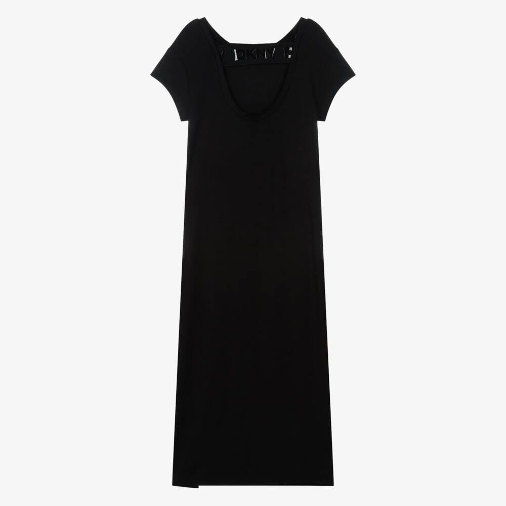 DKNY-Girls Black Jersey Midi Dress with Diamanté Logo | Childrensalon