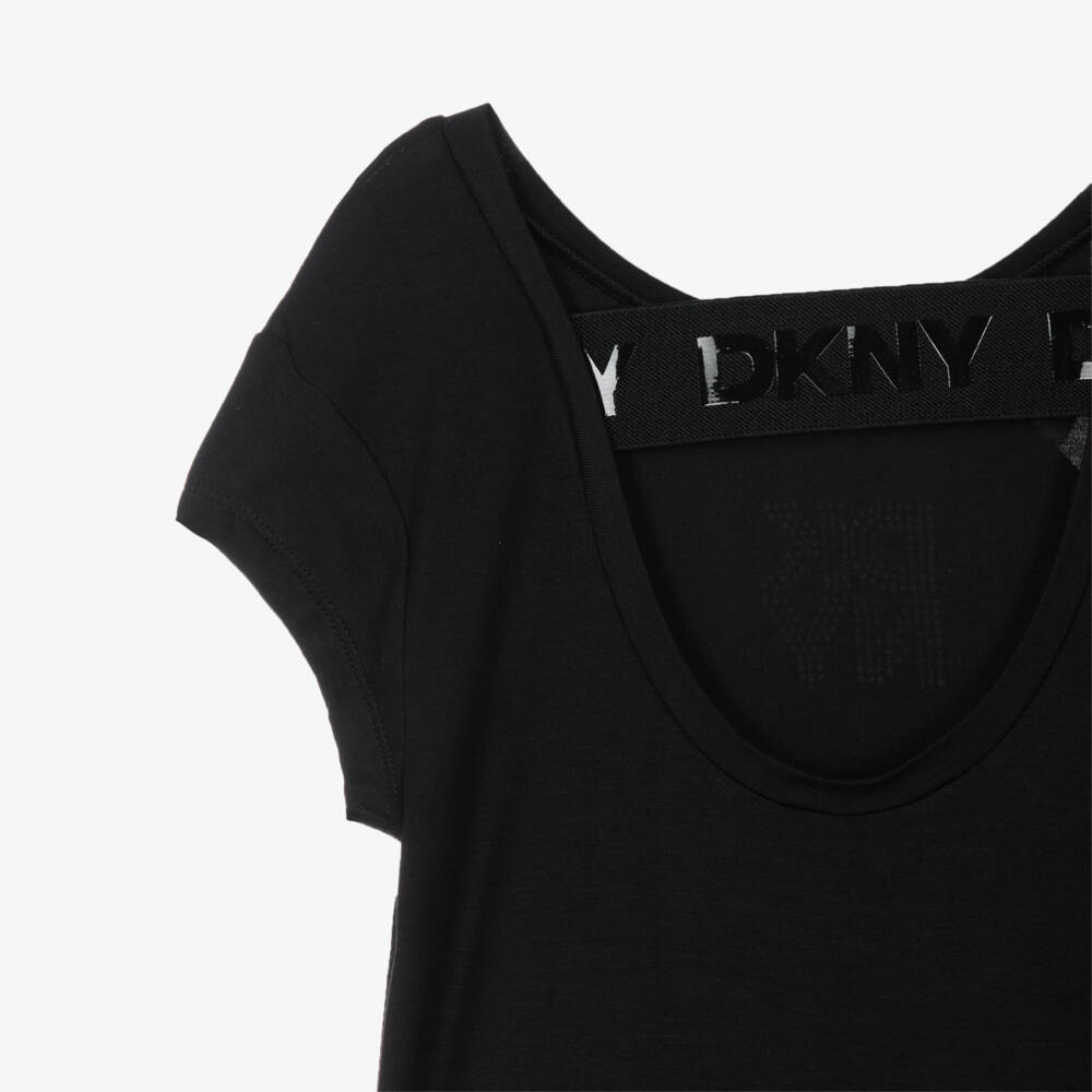 DKNY-Girls Black Jersey Midi Dress with Diamanté Logo | Childrensalon