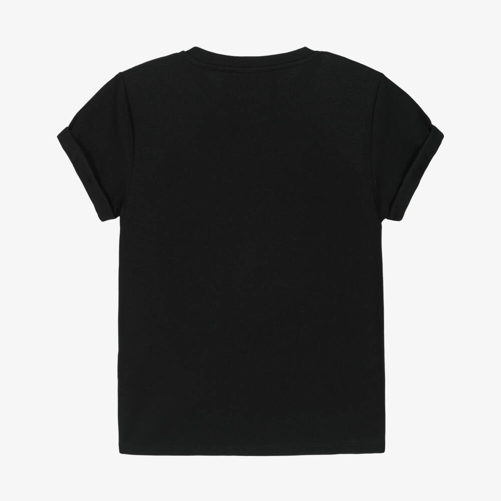 DKNY-Girls Black Jersey T-Shirt with Stacked Diamanté Logo | Childrensalon