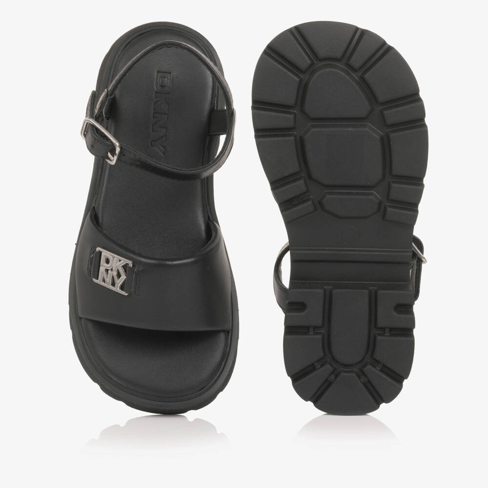 DKNY-Girls Black Leather Sandals with DKNY Logo | Childrensalon