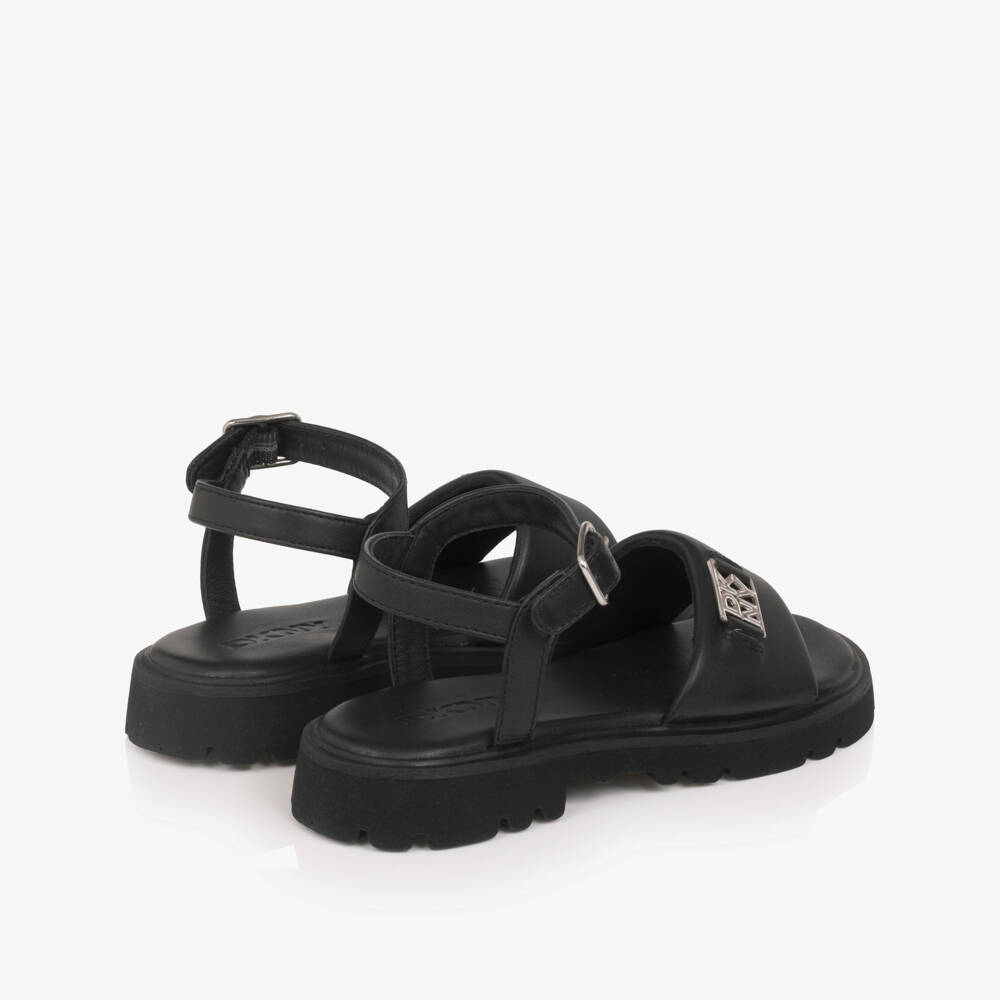 DKNY-Girls Black Leather Sandals with DKNY Logo | Childrensalon