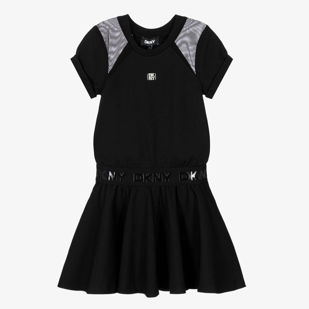 DKNY-Girls Black Milano Jersey & Mesh Logo Dress | Childrensalon
