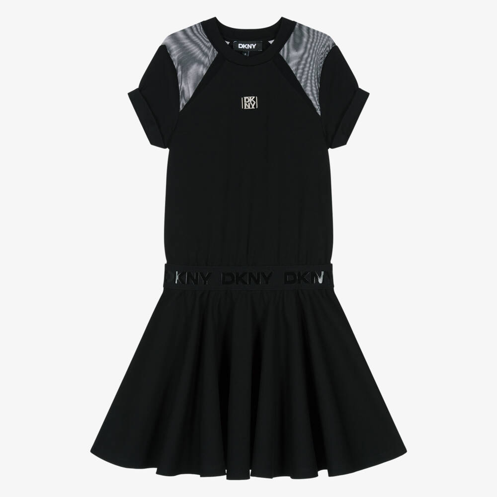 DKNY-Girls Black Milano Jersey & Mesh Logo Dress | Childrensalon