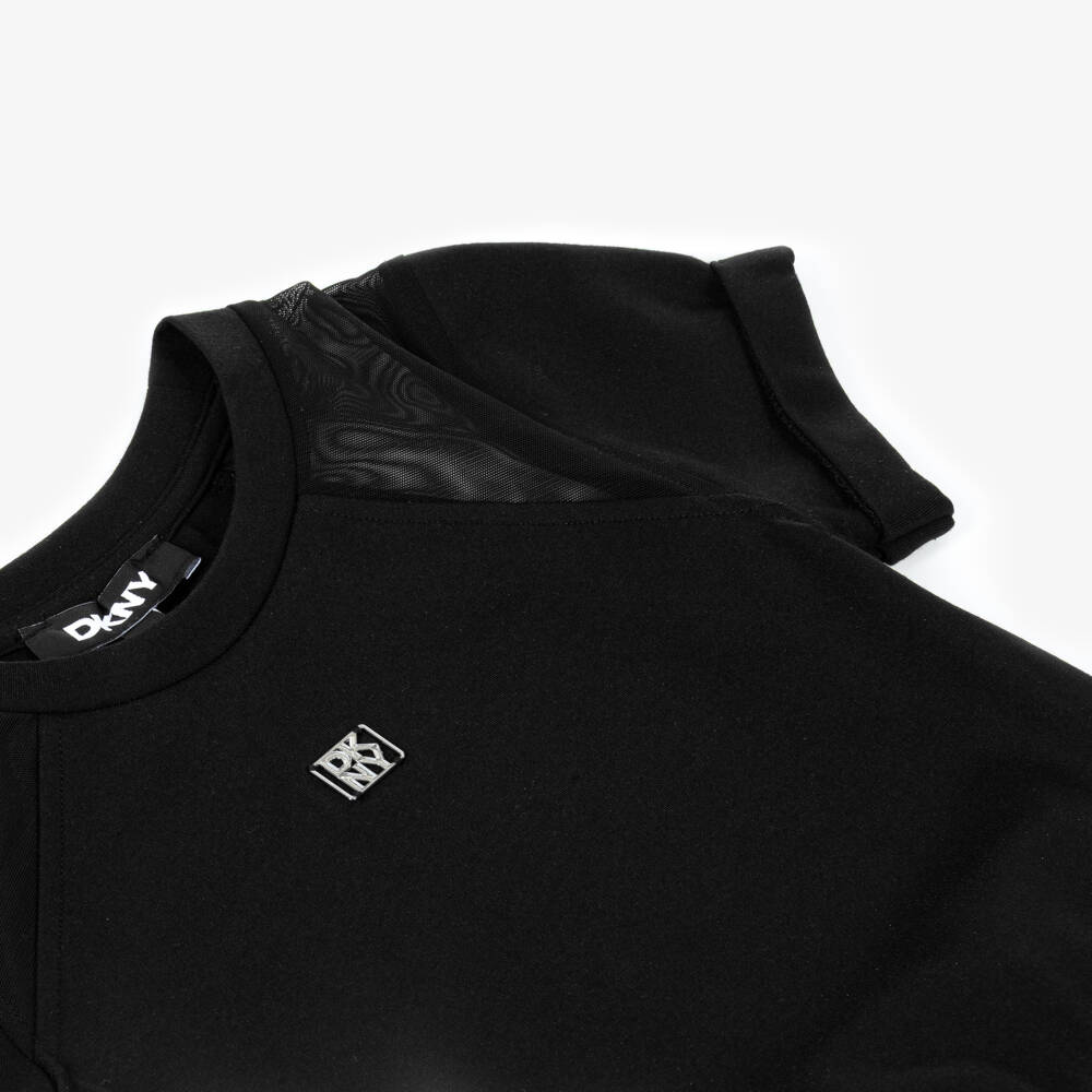 DKNY-Girls Black Milano Jersey & Mesh Logo Dress | Childrensalon