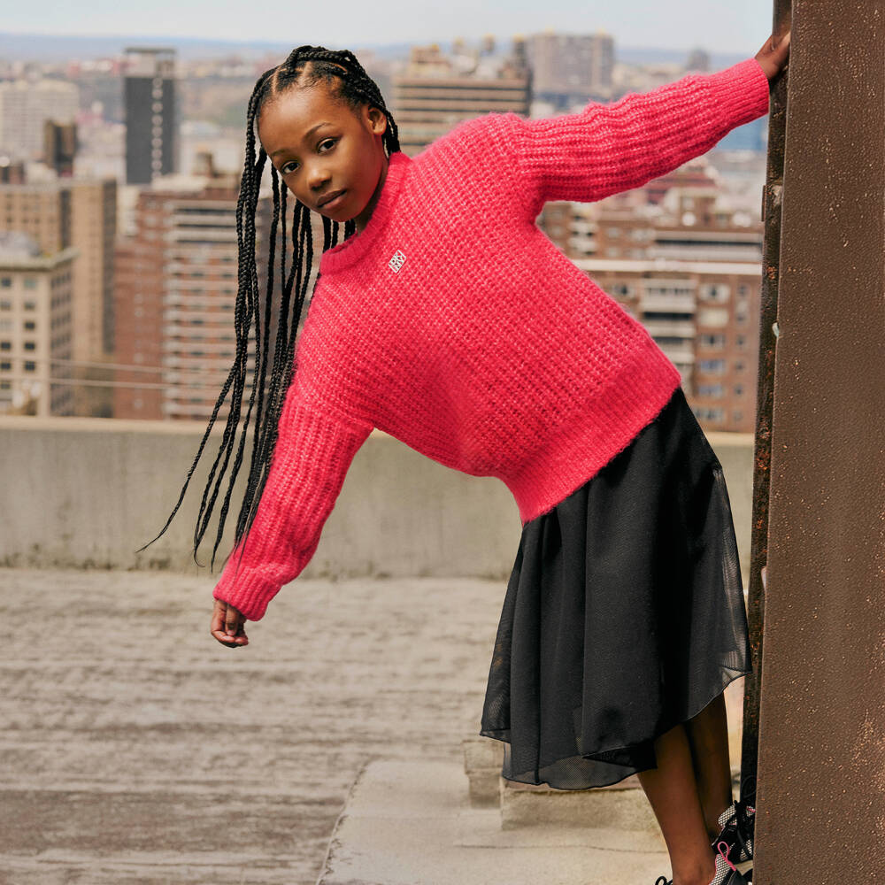 DKNY-تنورة جيرسي ميلانو وشبك لون أسود للبنات | Childrensalon