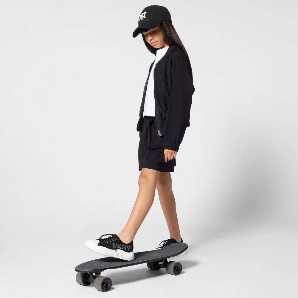 DKNY-Girls Black Milano Jersey Shorts with Repeat Logo Waistband | Childrensalon