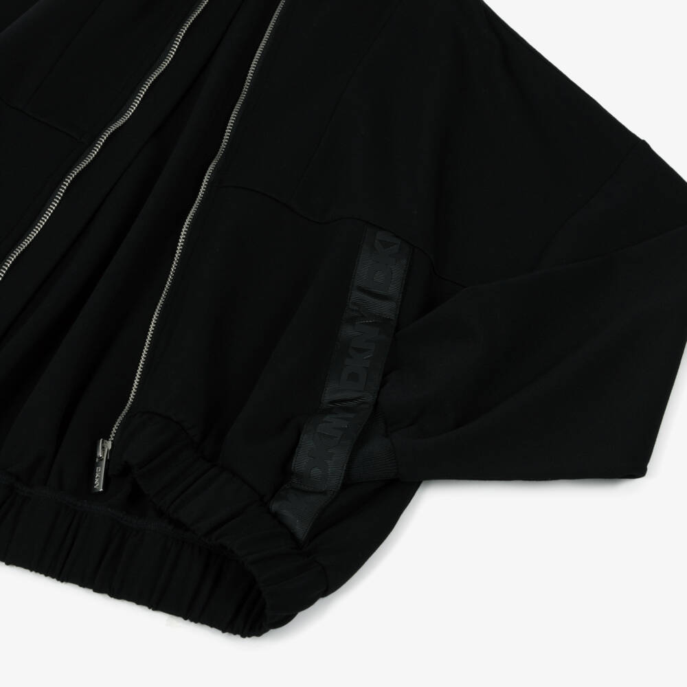 DKNY-توب بسحاب ميلانو جيرسي لون أسود للبنات  | Childrensalon