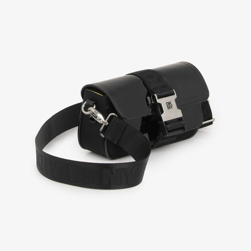 DKNY-Girls Black Patent Crossbody Bag (20cm) | Childrensalon