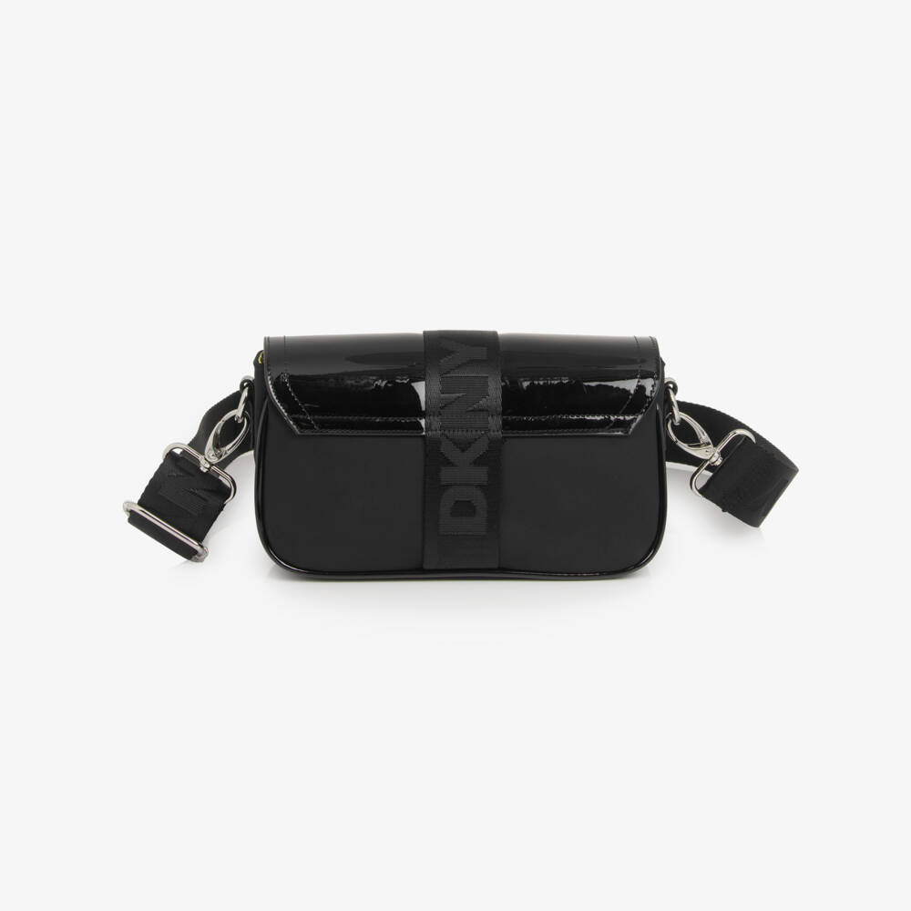DKNY-Girls Black Patent Crossbody Bag (20cm) | Childrensalon
