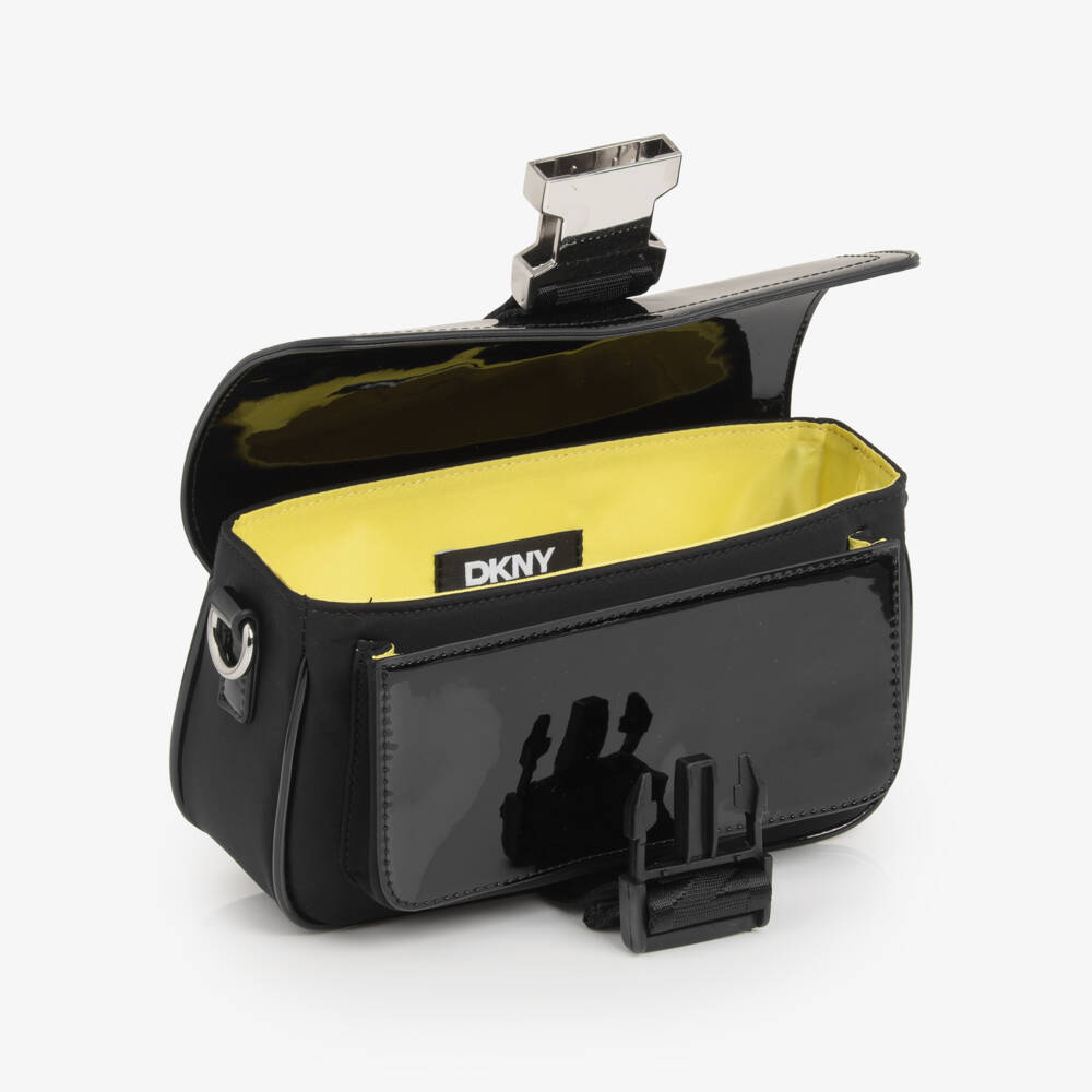 DKNY-Girls Black Patent Crossbody Bag (20cm) | Childrensalon