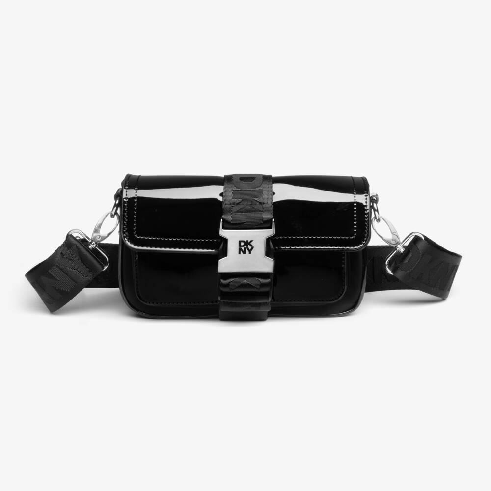 DKNY-Girls Black Patent Crossbody Bag (20cm) | Childrensalon