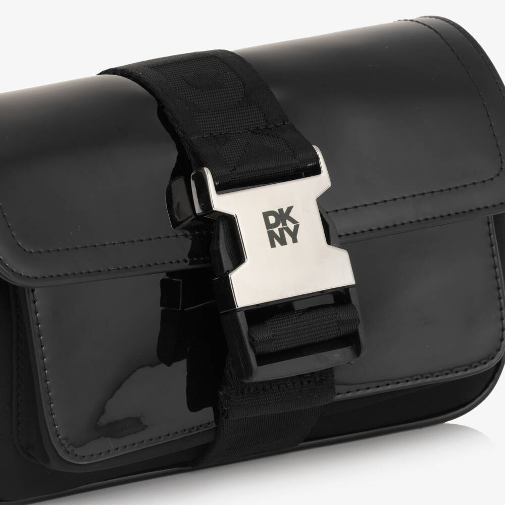 DKNY-Girls Black Patent Crossbody Bag (20cm) | Childrensalon