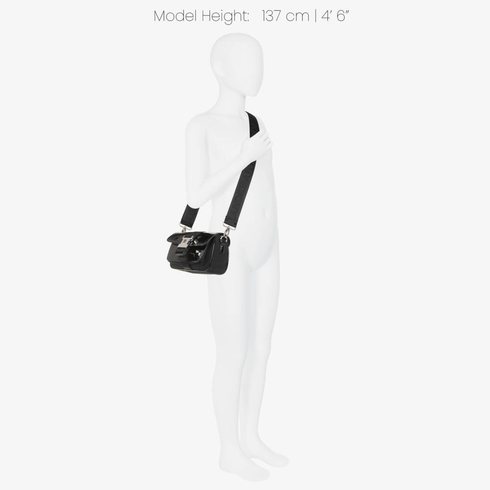 DKNY-Girls Black Patent Crossbody Bag (20cm) | Childrensalon