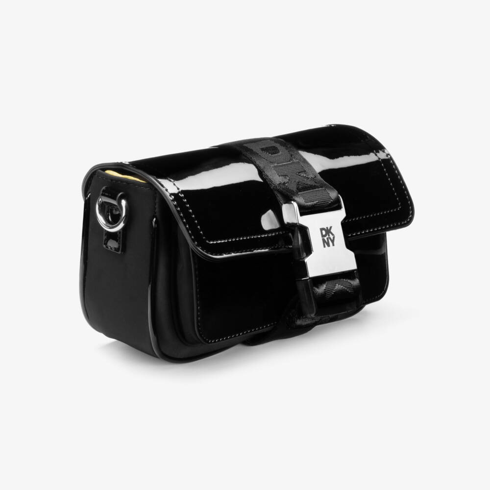 DKNY-Girls Black Patent Crossbody Bag (20cm) | Childrensalon