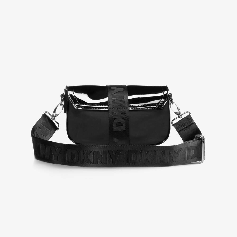 DKNY-Girls Black Patent Crossbody Bag (20cm) | Childrensalon