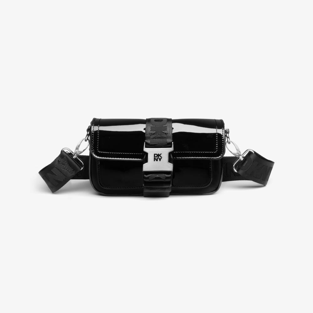 DKNY-Girls Black Patent Crossbody Bag (20cm) | Childrensalon