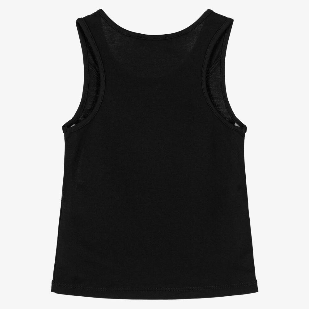 DKNY-Girls Black Scuba Jersey & Mesh Vest Top with Stacked Logo | Childrensalon