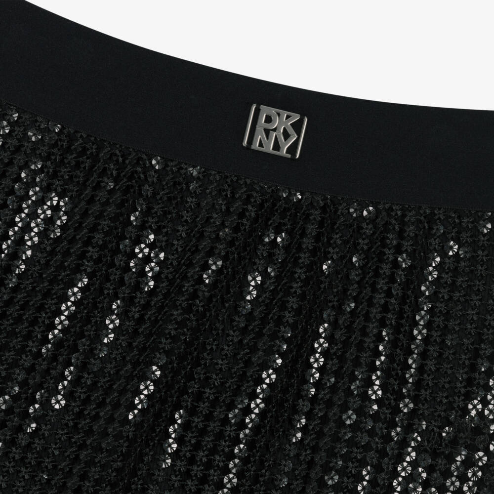 DKNY-Girls Black Sequin Mesh Midi Skirt with Stacked Logo Charm | Childrensalon