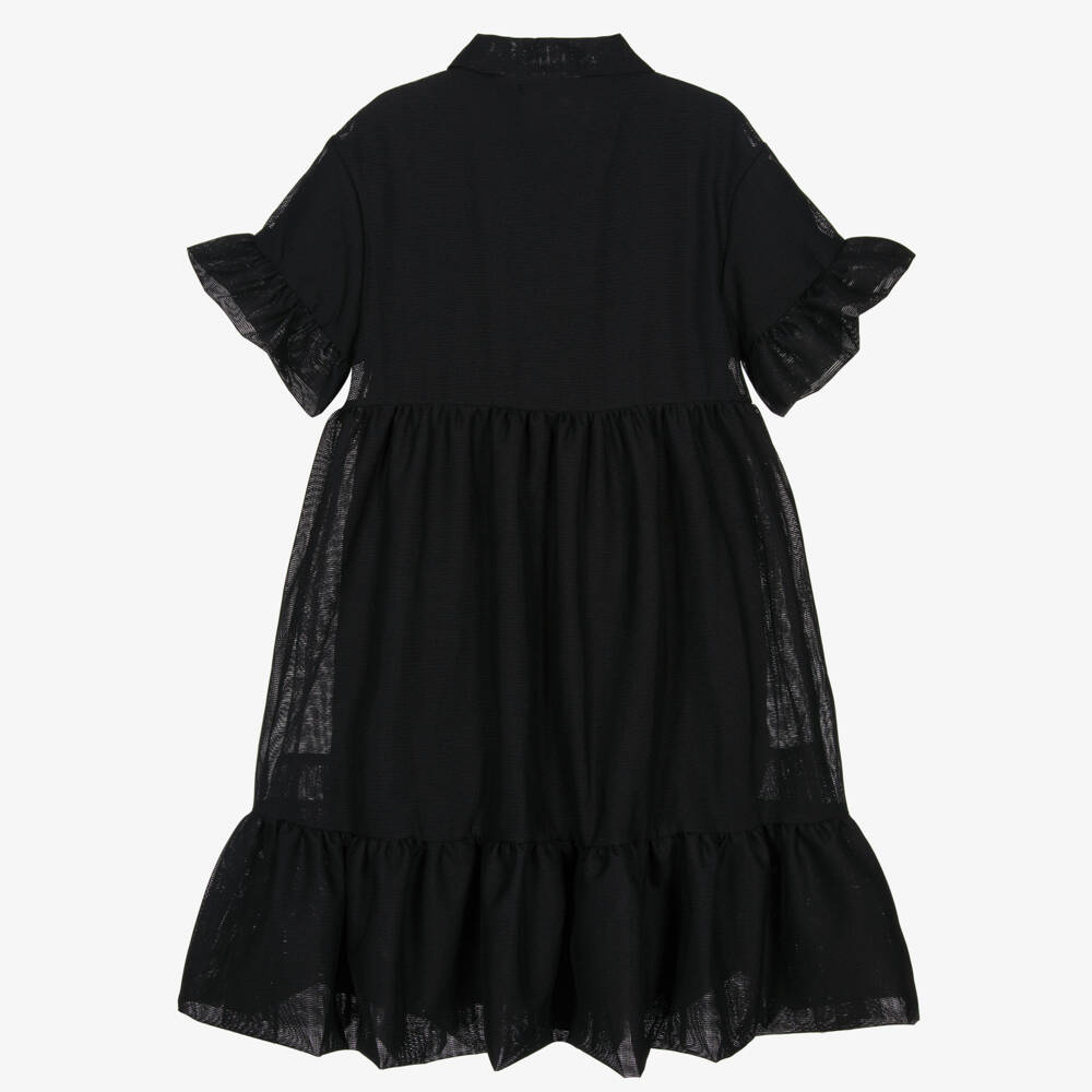 DKNY-فستان شبك بطبقات لون أسود للبنات  | Childrensalon