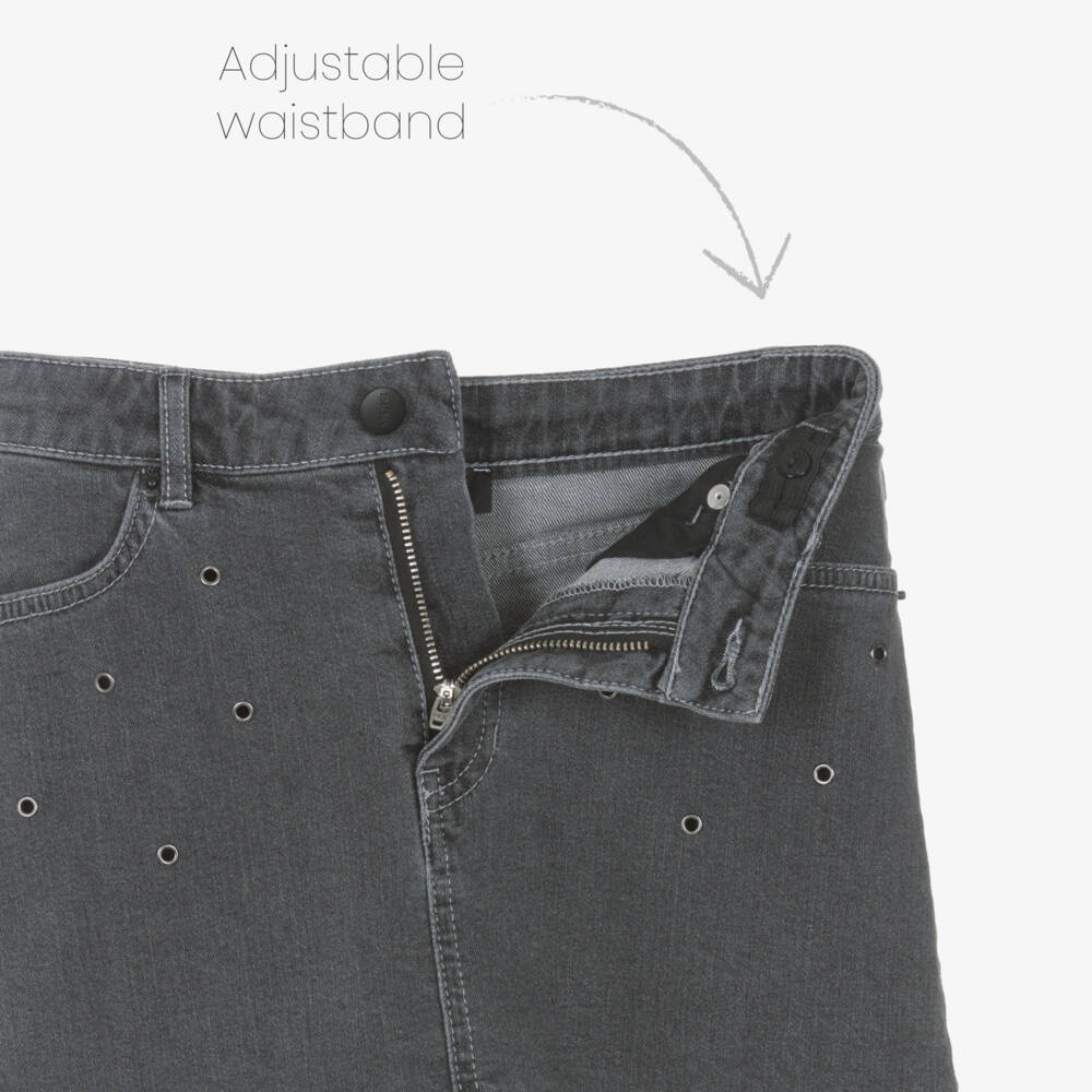 DKNY-Girls Black Washed Denim Eyelet Skirt | Childrensalon