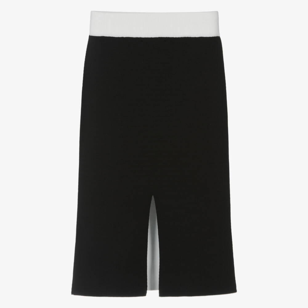 DKNY-تنورة قصة قلم بوجهين جيرسي لون أبيض وأسود للبنات  | Childrensalon