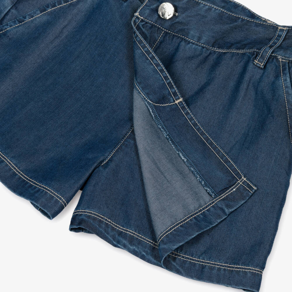 DKNY-Girls Blue Chambray Skort with Embroidered Silver Logo | Childrensalon