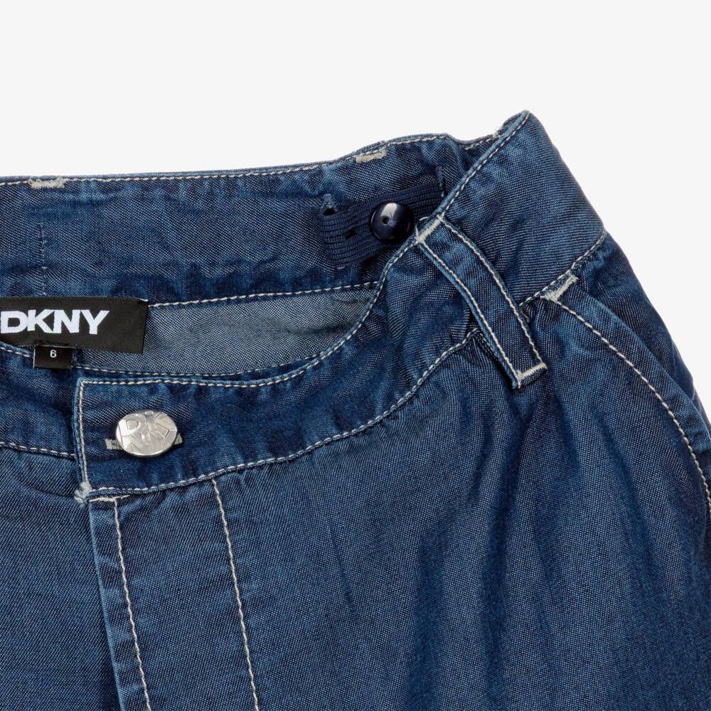 DKNY-Girls Blue Chambray Skort with Embroidered Silver Logo | Childrensalon