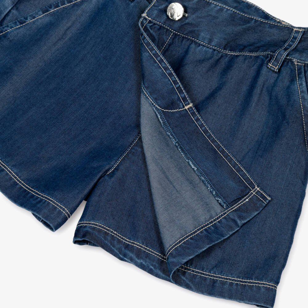 DKNY-Girls Blue Chambray Skort with Embroidered Silver Logo | Childrensalon