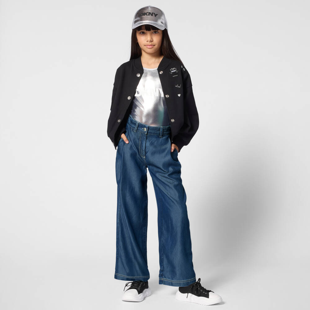 DKNY-Брюки синие широкие из шамбре для девочек | Childrensalon