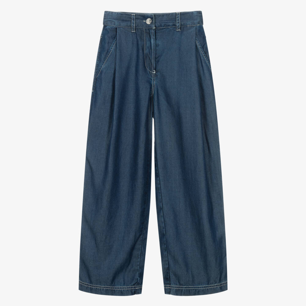 DKNY-Girls Blue Chambray Wide Leg Trousers | Childrensalon