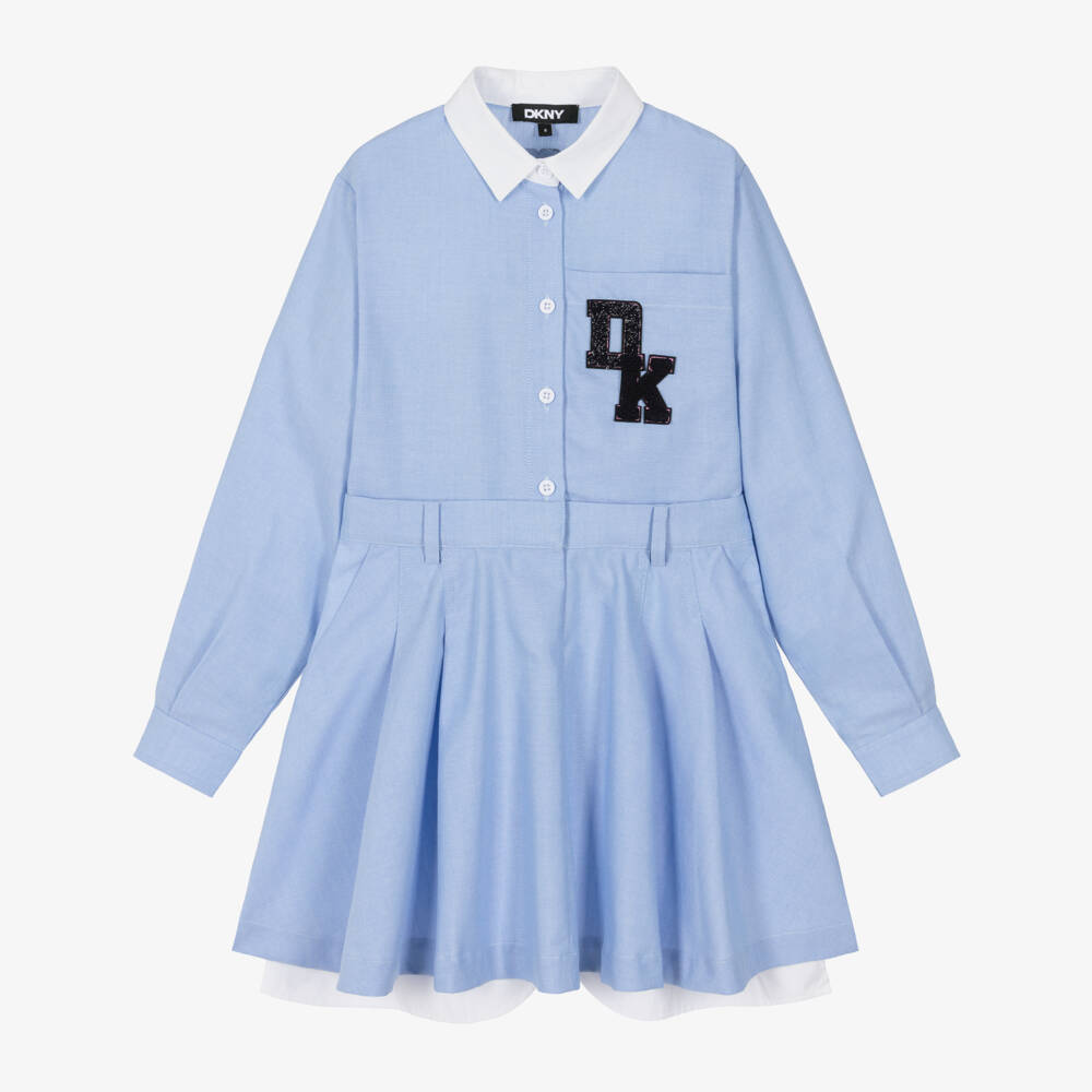 DKNY-Girls Blue Long Sleeved Shirt Dress | Childrensalon