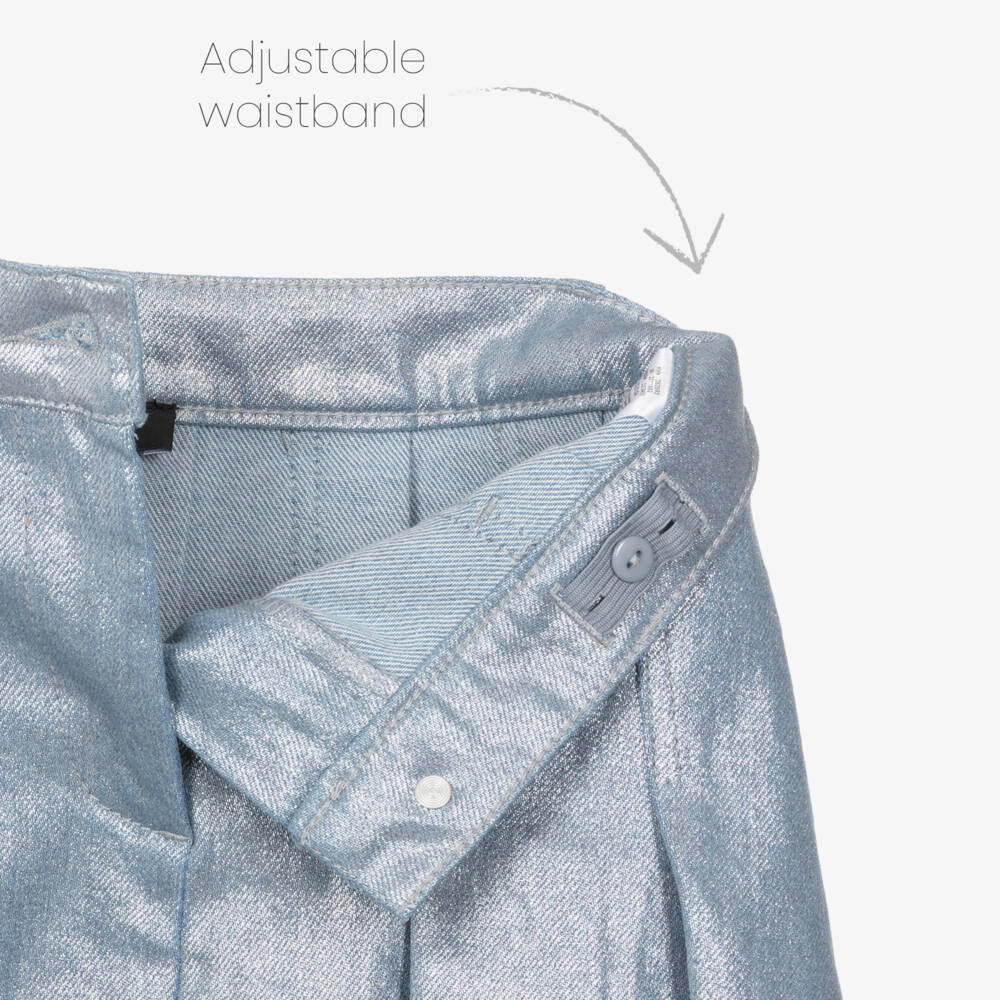 DKNY-Girls Blue Pleated Denim Skirt with Metallic Silver Finish | Childrensalon