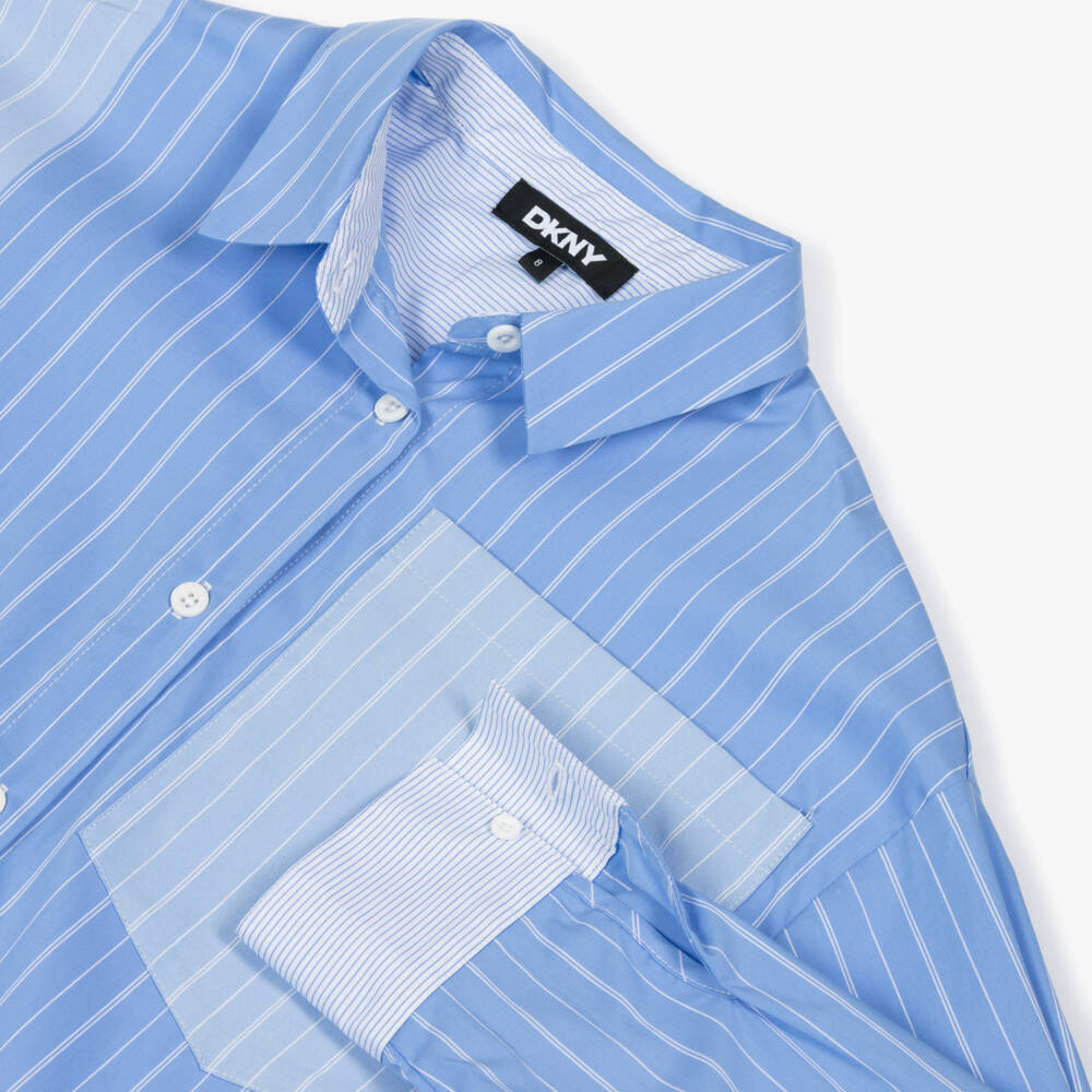 DKNY-Girls Blue Stripe Cotton Poplin Shirt | Childrensalon