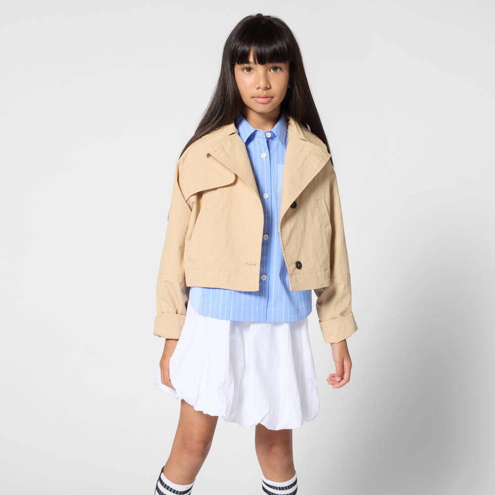 DKNY-Рубашка голубая в полоску из хлопкового поплина для девочек | Childrensalon