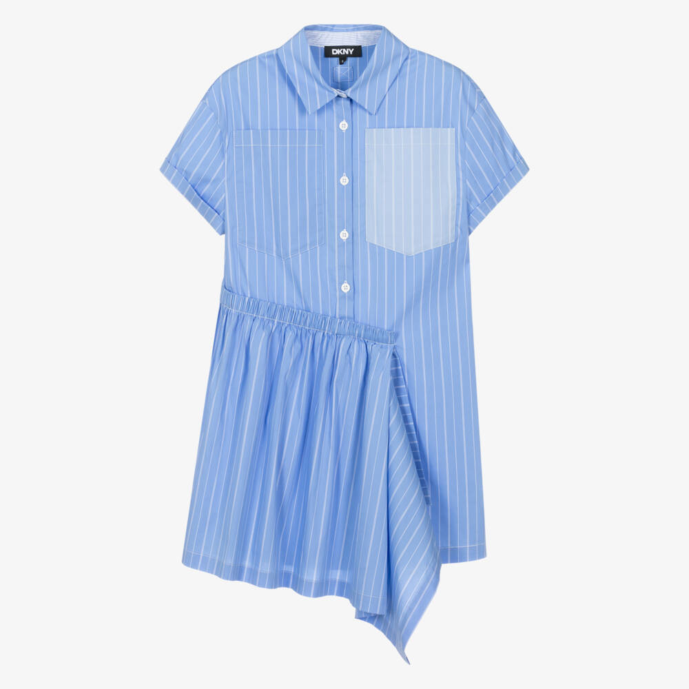 DKNY-Girls Blue Striped Asymmetric Shirt Dress | Childrensalon