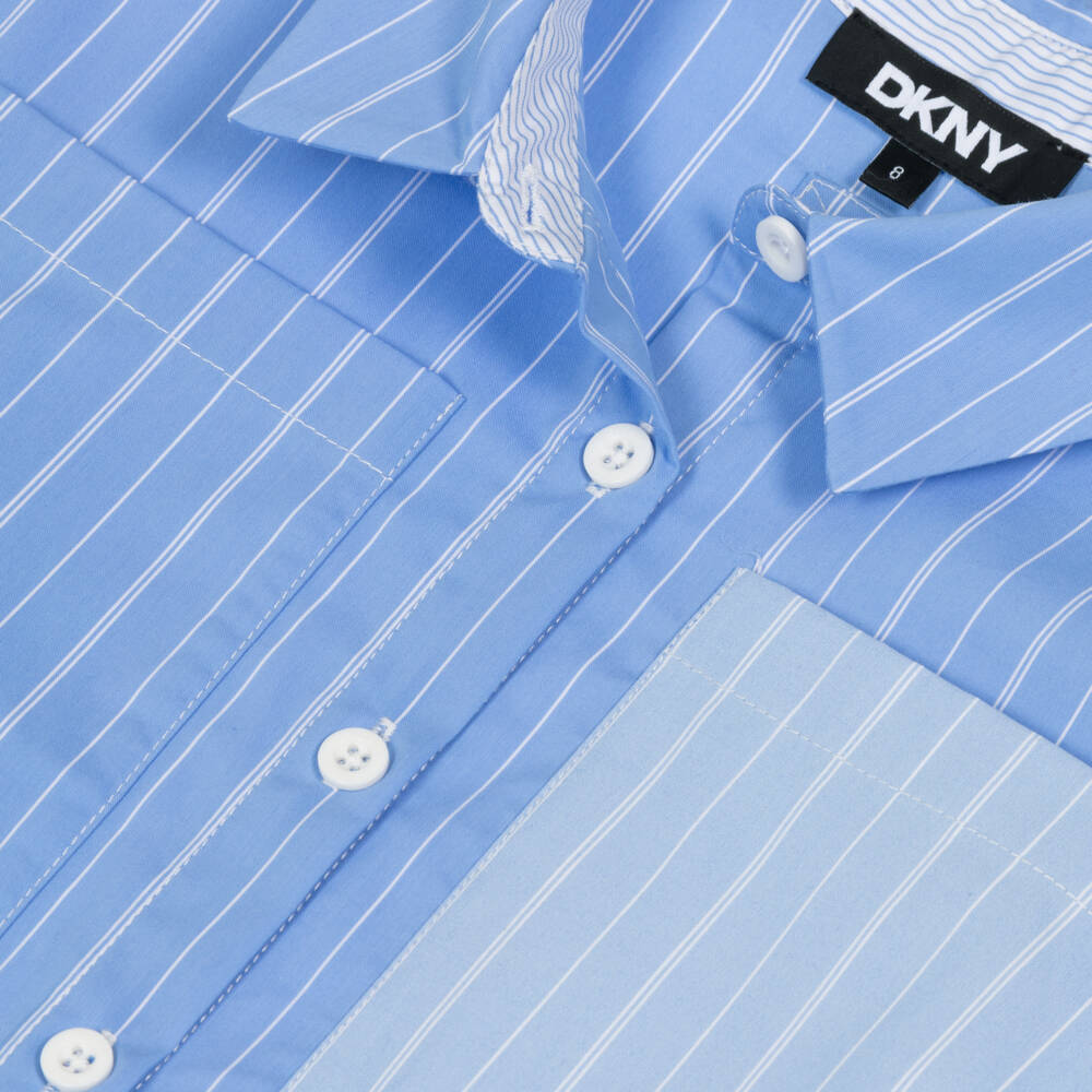 DKNY-Girls Blue Striped Asymmetric Shirt Dress | Childrensalon