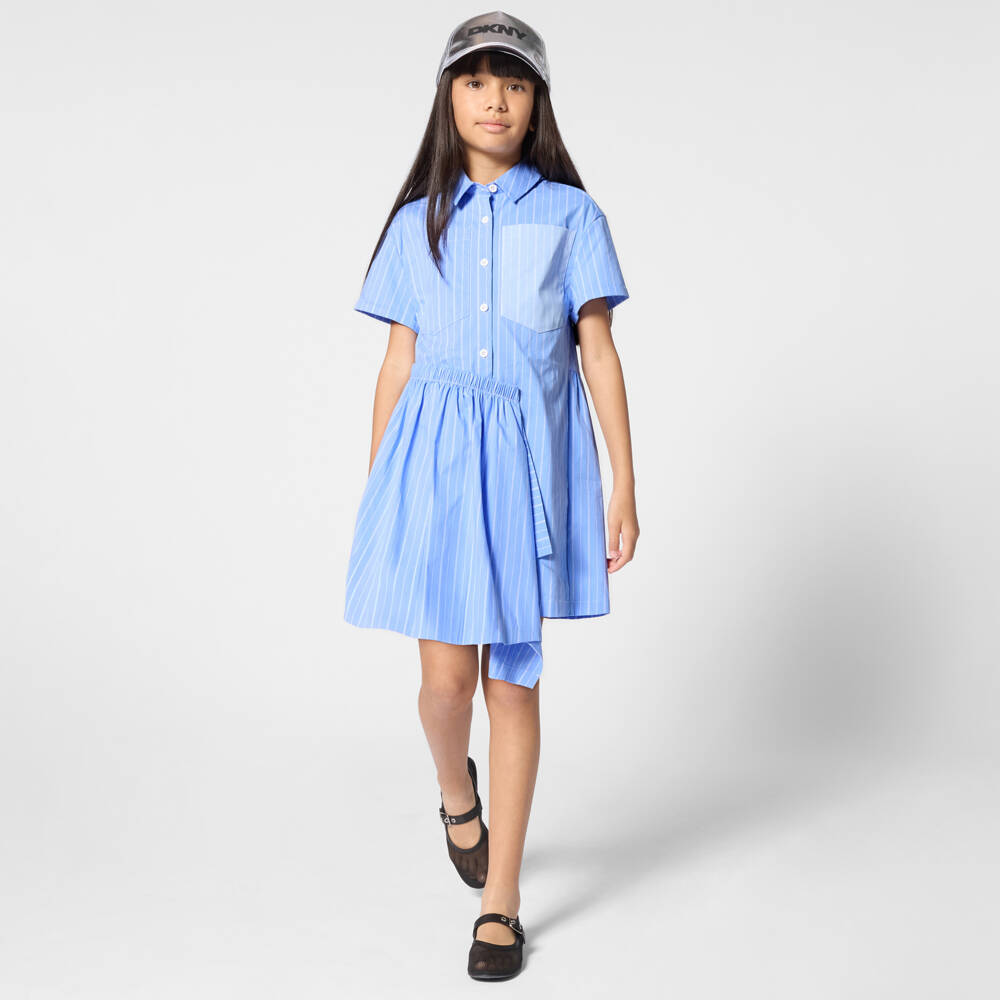 DKNY-Girls Blue Striped Asymmetric Shirt Dress | Childrensalon