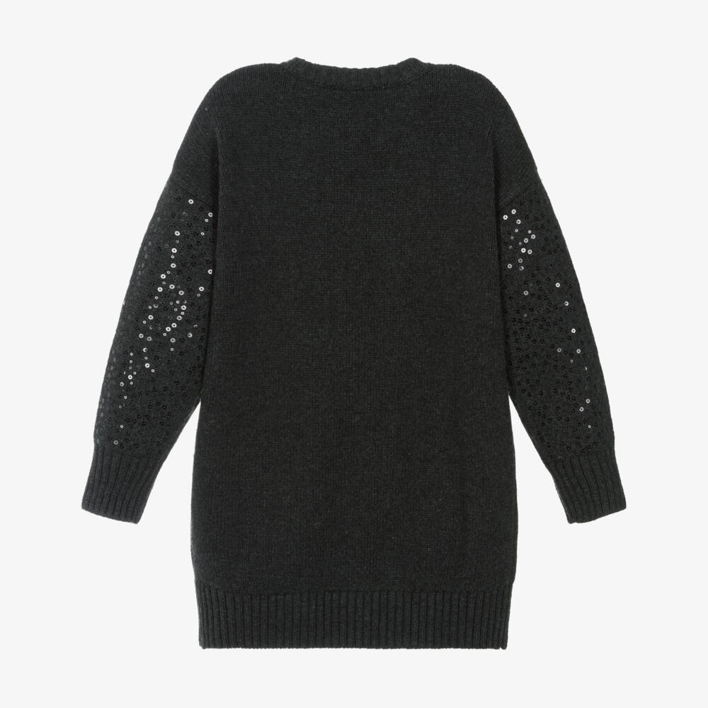 DKNY-فستان محبوك مزين بالترتر لون رمادي داكن | Childrensalon