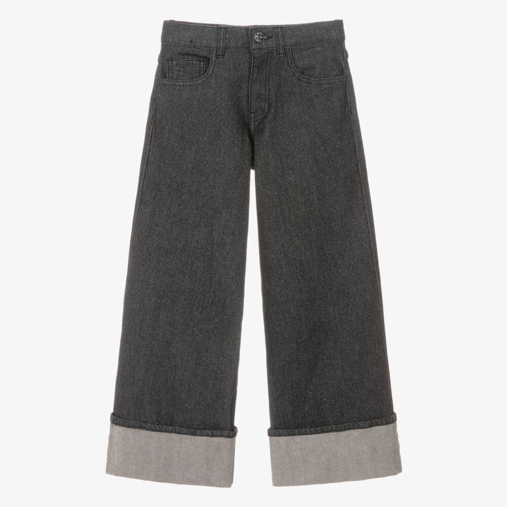 DKNY-Girls Glittery Black Denim Wide Leg Jeans | Childrensalon